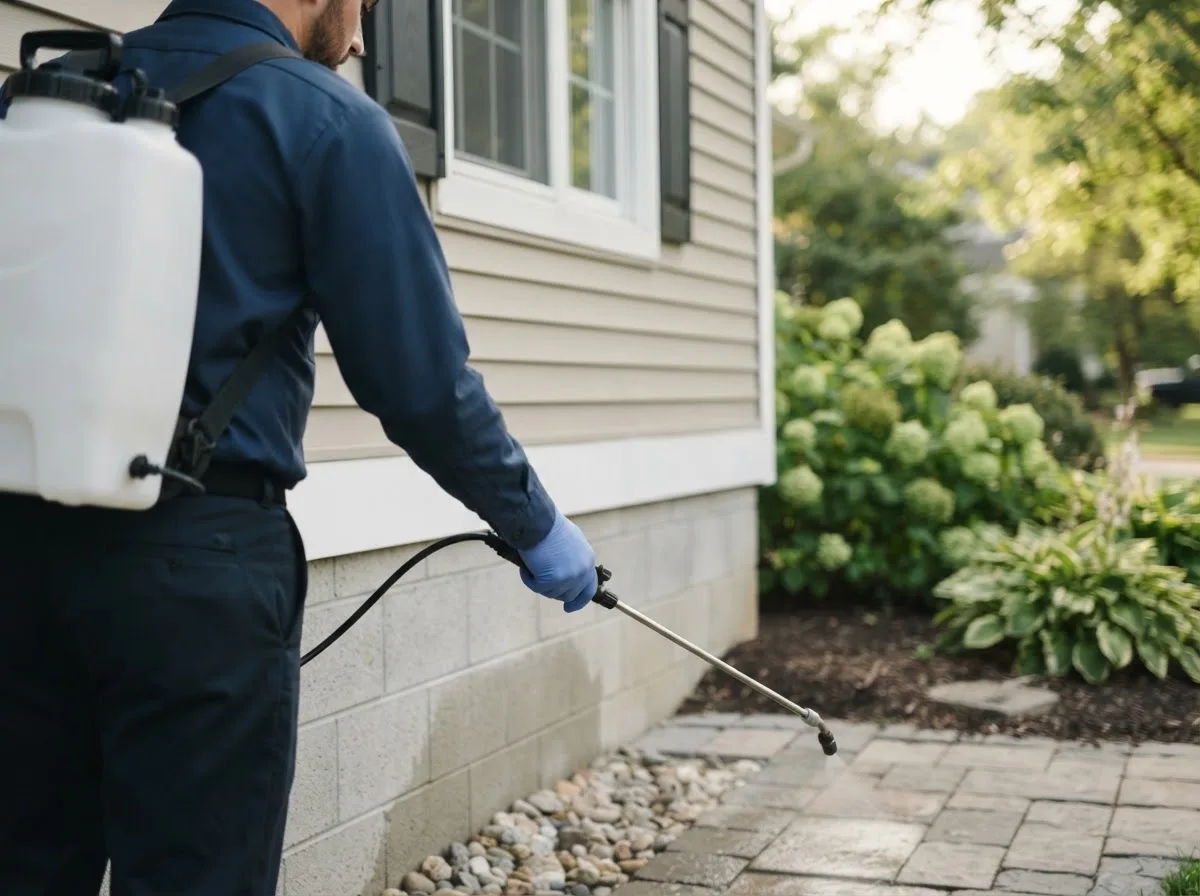 Pest control technician inspecting a home in Lloyd, FL